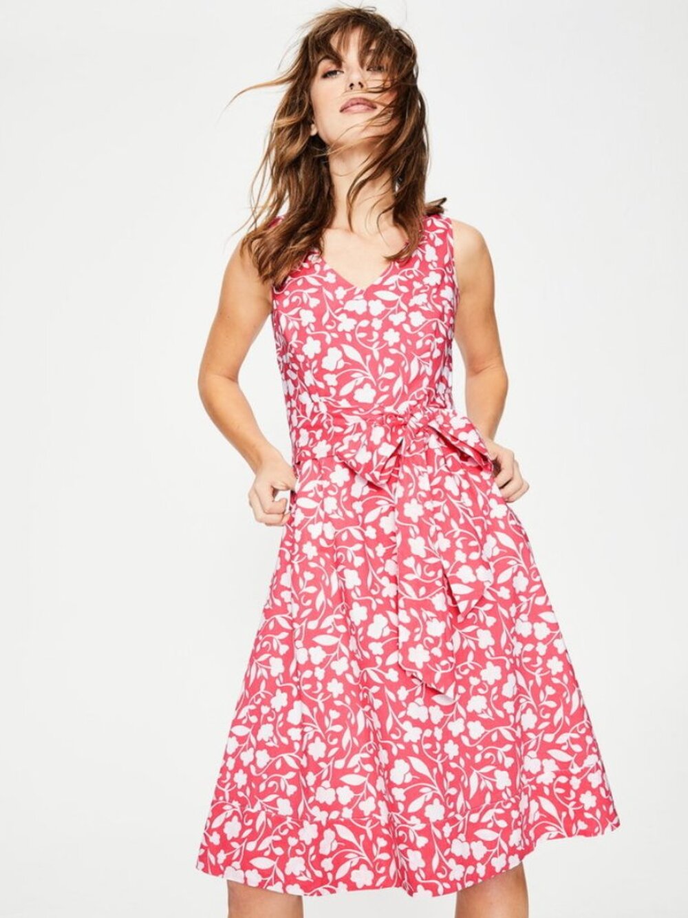 Boden Jade Pink White Linen Blend Pink Floral Fit-and-Flare Dress Size 16 L